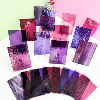 24 Sheets Shades of Purple Stained Glass Sheets (24 Count)