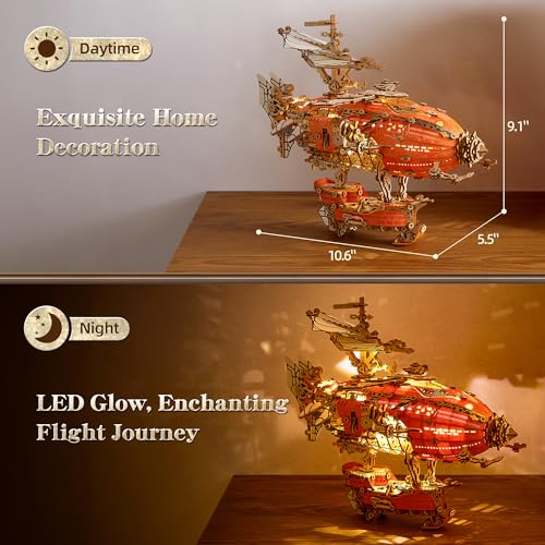 LED 3D Wood Puzzle Fantasy Airship Model
