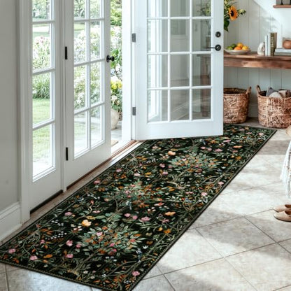Floral Washable Rug Runners for Hallways Non Slip