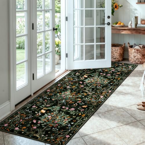 Floral Washable Rug Runners for Hallways Non Slip