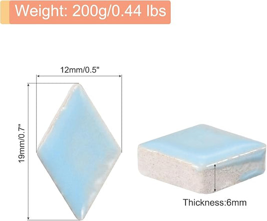 MECCANIXITY 200g Ceramic Mosaic Tiles for Crafts Bulk, Rhombic Light Blue Ceramic Tiles for Mosaic Kits Garden Stepping Stone Cup Mat