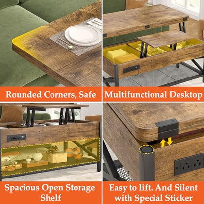 Coffee Table Lift Top with LED Light and Power Outlet