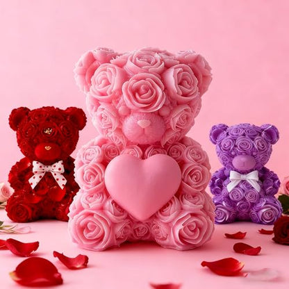 2PCS 3D Rose Bear Silicone Candle Mold Set for Candle Resin Valentine Gift (2 Count)