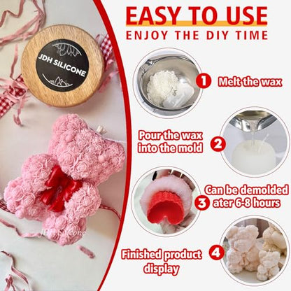 3D Bowtie Rose Teddy Bear Silicone Candle Mold for DIY Soap & Resin Crafts