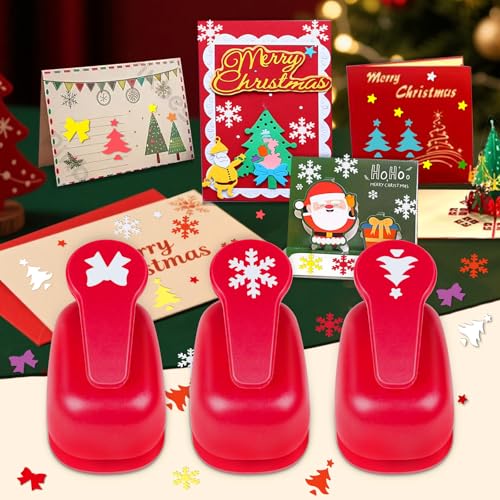 3 Pcs Christmas Punch Snowflakes Bow Xmas Tree Shape Punch for Cardstock (3 Count)