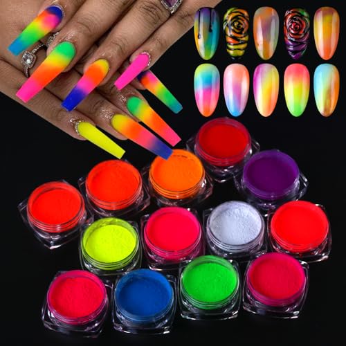 13 Colors Neon Phosphor Nail Pigment Powder Set (2.52 Ounce)