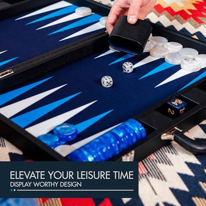 19 Inch Premium Backgammon Sets for Adults Leather Black