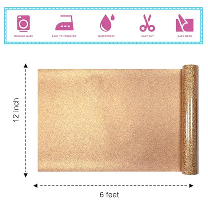 Bronze Glitter Heat Transfer Vinyl 12" x6FT