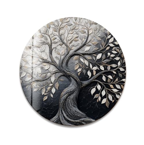 15.8''(40cm) Diameter Twilight Tree of Life Round Glass Wall Art Tempered Glass Printing Wall Decor Large Wall Art Wall Hangings