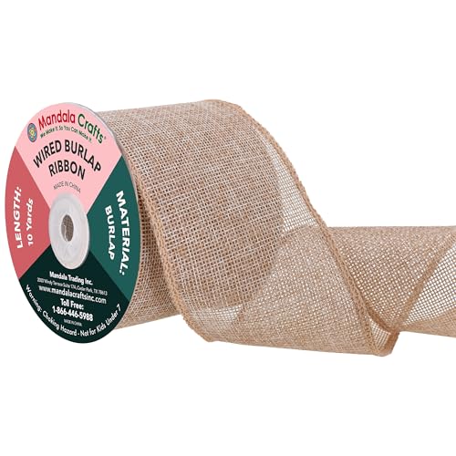 3 Inch Wide Natural Wired Burlap Ribbon for Crafts (30 Foot)