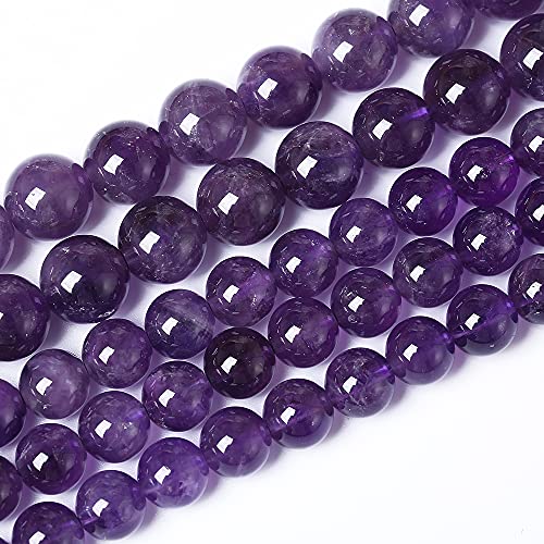 6mm 63pcs AAAAAA Natural Amethyst Purple Crystal Quartz Beads Gemstones Round Stone Beads for Jewelry Making DIY Women's Bracelet Necklace (16 Count)