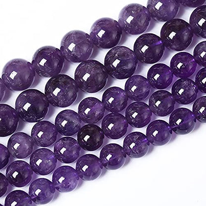 6mm 63pcs AAAAAA Natural Amethyst Purple Crystal Quartz Beads Gemstones Round Stone Beads for Jewelry Making DIY Women's Bracelet Necklace (16 Count)