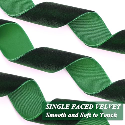 20yd 1" Dark Green Velvet Ribbon Single Faced for Gift Wrap (2 Count)