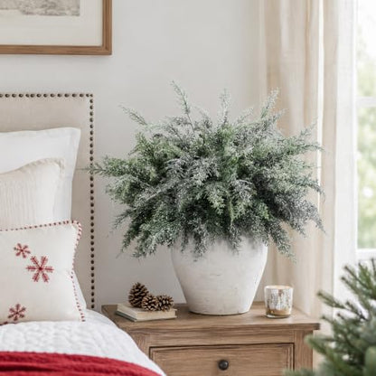10 Pcs 2 Color Snowy Cypress Christmas Branches Artificial Cedar Stems (10 Count)