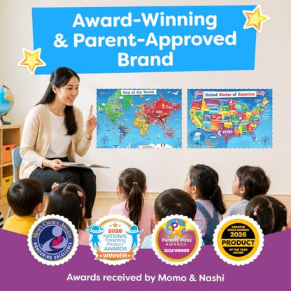 United States and World Map For Kids Classroom Posters 2pc Set (2 Count)