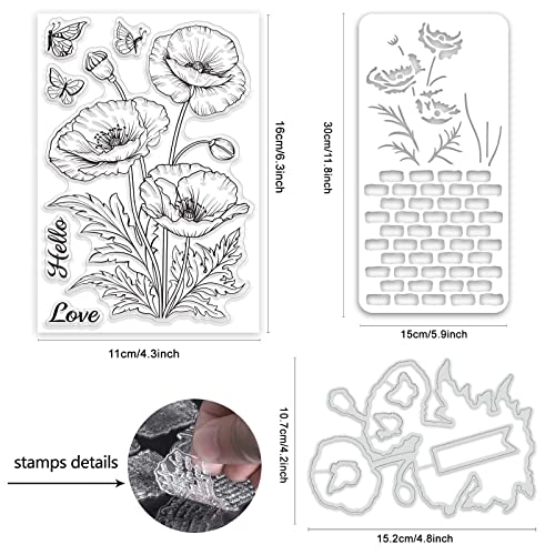 Realistic Corn Poppy Stamps & Dies & Layering Coloring Stencil Set