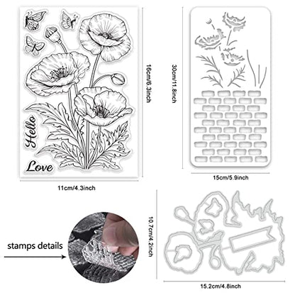 Realistic Corn Poppy Stamps & Dies & Layering Coloring Stencil Set