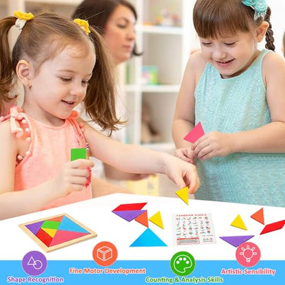 30 Pack Tangram Puzzle Wooden Kids Party Favors (210 Count)