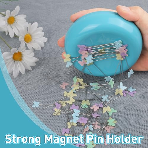 Magnetic Pin Cushion with 100pcs Butterfly Head Straight Pins
