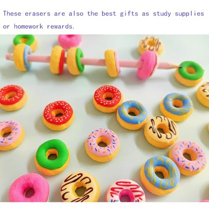 30PCS Cute Fun Donut Erasers for Kids Bulk (30 Count)