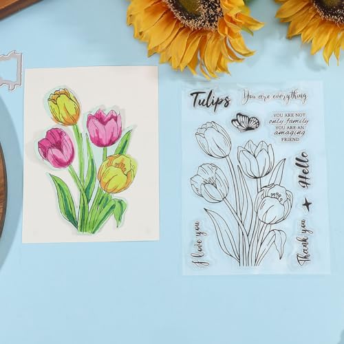Realistic Tulip Stamps & Dies & Layering Coloring Stencil Set
