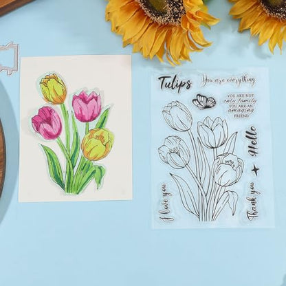 Realistic Tulip Stamps & Dies & Layering Coloring Stencil Set
