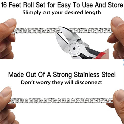 16ft Cuban Link Chain Roll 6mm Silver Stainless Steel Necklace Chains for Jewelry Making