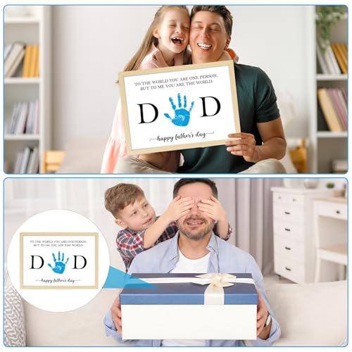 Father's Day Handprint Art Gifts DIY Kit Happy Father's Day Craft from Daughter or Son Handprint Keepsake with Wood Frame for Dad Grandpa Family Birthday Holiday Activities 12x16inch