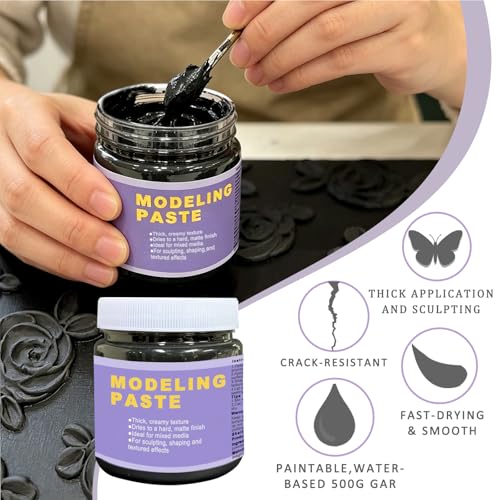 Black & Golden Acrylic Modeling Paste & 5pcs Piping Bags Bags & Squeegee with Teeth (13.53 Ounce)