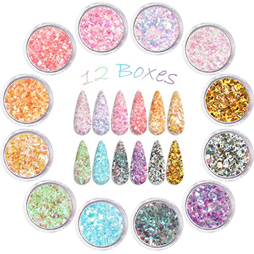12 Colors Mermaid Nail Chunky Glitter (12 Count)