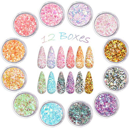 12 Colors Mermaid Nail Chunky Glitter (12 Count)