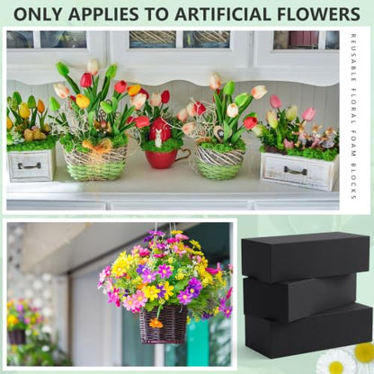 4 Pcs Black Reusable Floral Foam Blocks Water Weather Resistant Dry Floral Foam for Artificial Flower Arrangements Outdoor Hanging Florist Plant Bases for DIY Wedding
