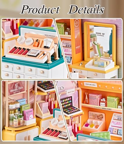 Makeup Store DIY Miniature House Kit with Roof & LED Light