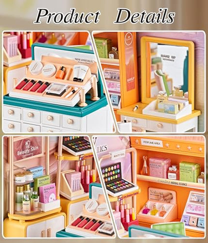 Makeup Store DIY Miniature House Kit with Roof & LED Light