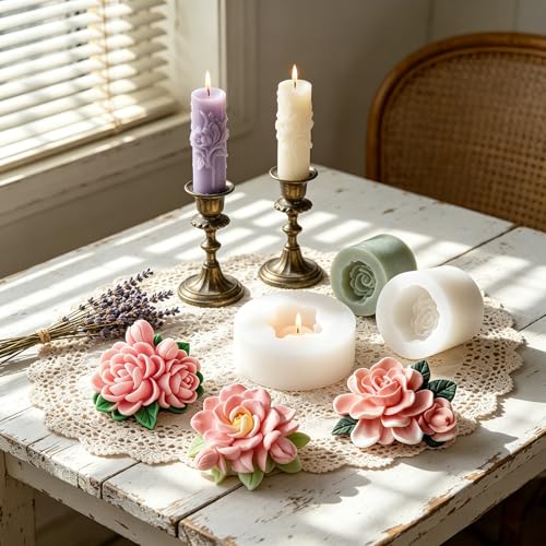 4 Pcs 3D Flower Candle Silicone Molds