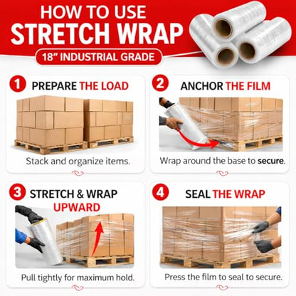 80 Pack Stretch Wrap 18 Inch 80 Gauge Shrink Wrap (1100 Sq Ft)