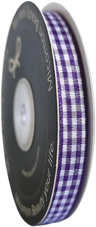 Micomon Dark Purple and White Woven Edge Plaid Ribbon 100% Polyester Gingham Ribbon 25 Yards Each Roll (3/8",Grape) - Crafty Corner