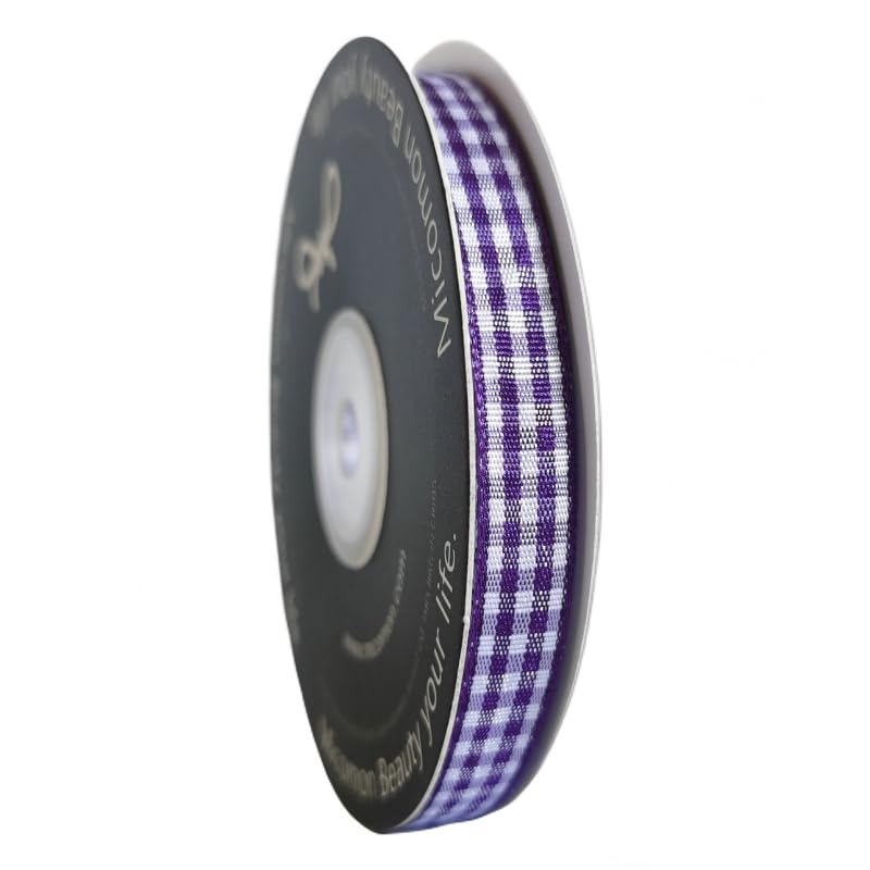 Dark Purple and White Woven Edge Plaid Ribbon 100% Polyester Gingham Ribbon 25 Yards Each Roll (75 Foot)