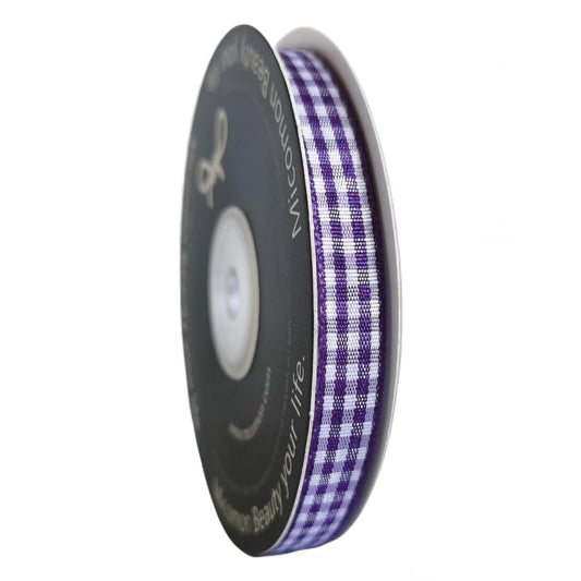 Dark Purple and White Woven Edge Plaid Ribbon 100% Polyester Gingham Ribbon 25 Yards Each Roll (75 Foot)