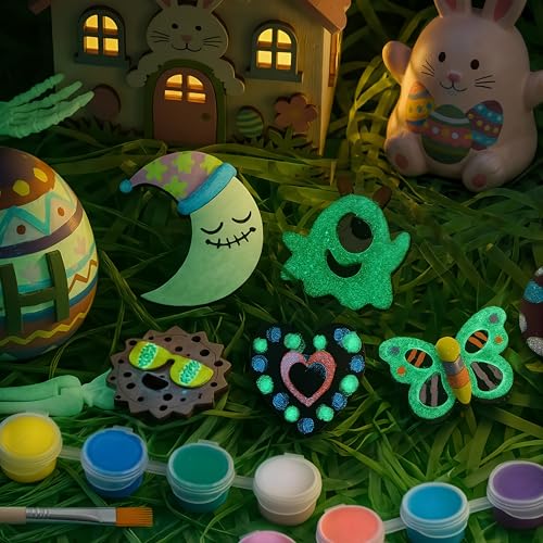 12 Glow in The Dark Wooden Magnets for Kids (12 Count)