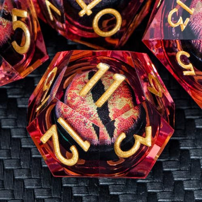 DND Resin Dice Dragon Eye Dice Liquid Core Red Sharp Edged Dice Set with Gift Box