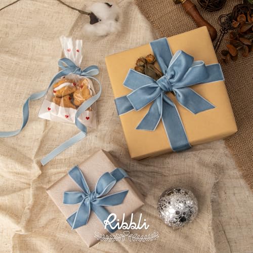 Dusty Blue Velvet Ribbon 1 Inches Continuous10 Yard Spool Blue Christmas Ribbon for Gift Wrapping Crafts Home Decor