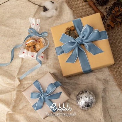 Dusty Blue Velvet Ribbon 1 Inches Continuous10 Yard Spool Blue Christmas Ribbon for Gift Wrapping Crafts Home Decor