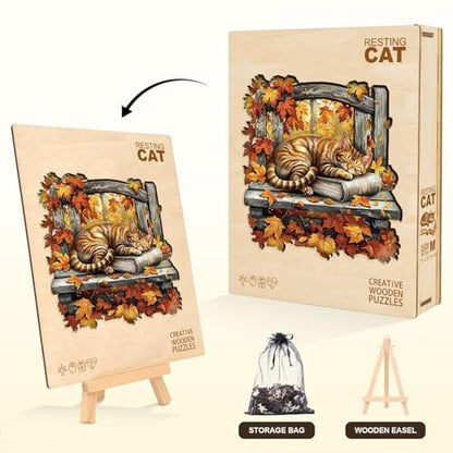 Resting Cat Puzzles Adults Gifts Wooden 200 Pieces 11.4 * 11.4in