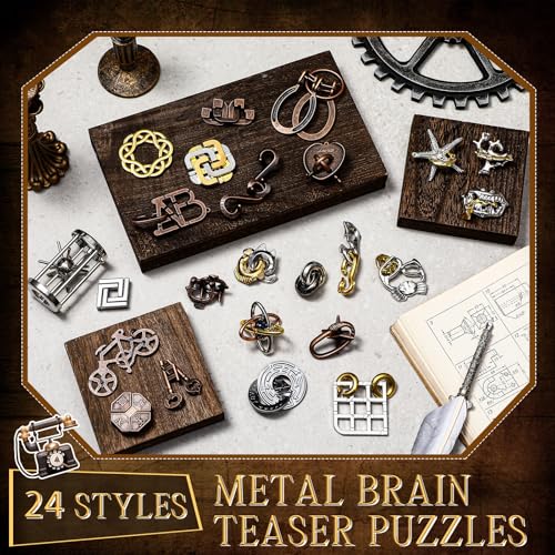 24 Pcs Metal Brain Teaser Puzzles for Adults IQ Logic (24 Count)