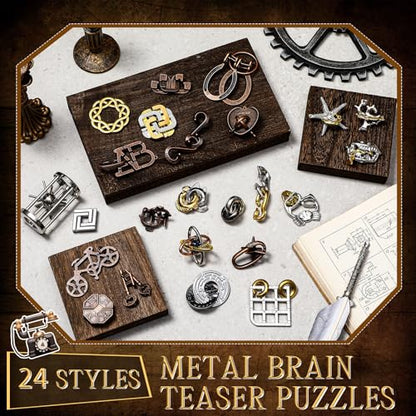 24 Pcs Metal Brain Teaser Puzzles for Adults IQ Logic (24 Count)