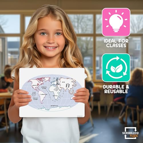 Continent Practice Sheets 9”x12” Map of The Seven Continents Dry Erase World Globe Sheets Homeschool Supplies Learning Map Teacher Students Classroom Pack of 10 Sheets (10 Count)