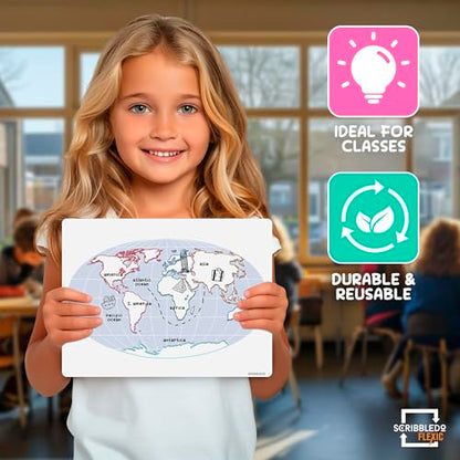 Continent Practice Sheets 9”x12” Map of The Seven Continents Dry Erase World Globe Sheets Homeschool Supplies Learning Map Teacher Students Classroom Pack of 10 Sheets (10 Count)