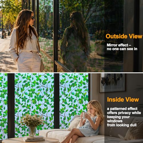 Privacy Window Film Upgraded 24H Day & Night Privacy Heat Insulation Static Cling Decorative Glass Film