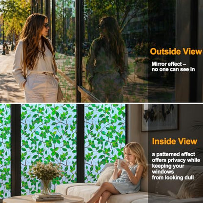 Privacy Window Film Upgraded 24H Day & Night Privacy Heat Insulation Static Cling Decorative Glass Film